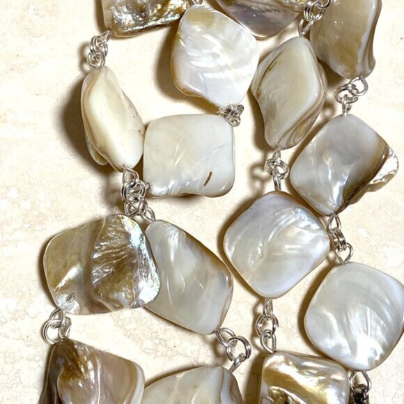 Irregular Mother of Pearl Shell Beads + Dog Person Paw Print Pendant Necklace - Picture 5 of 12